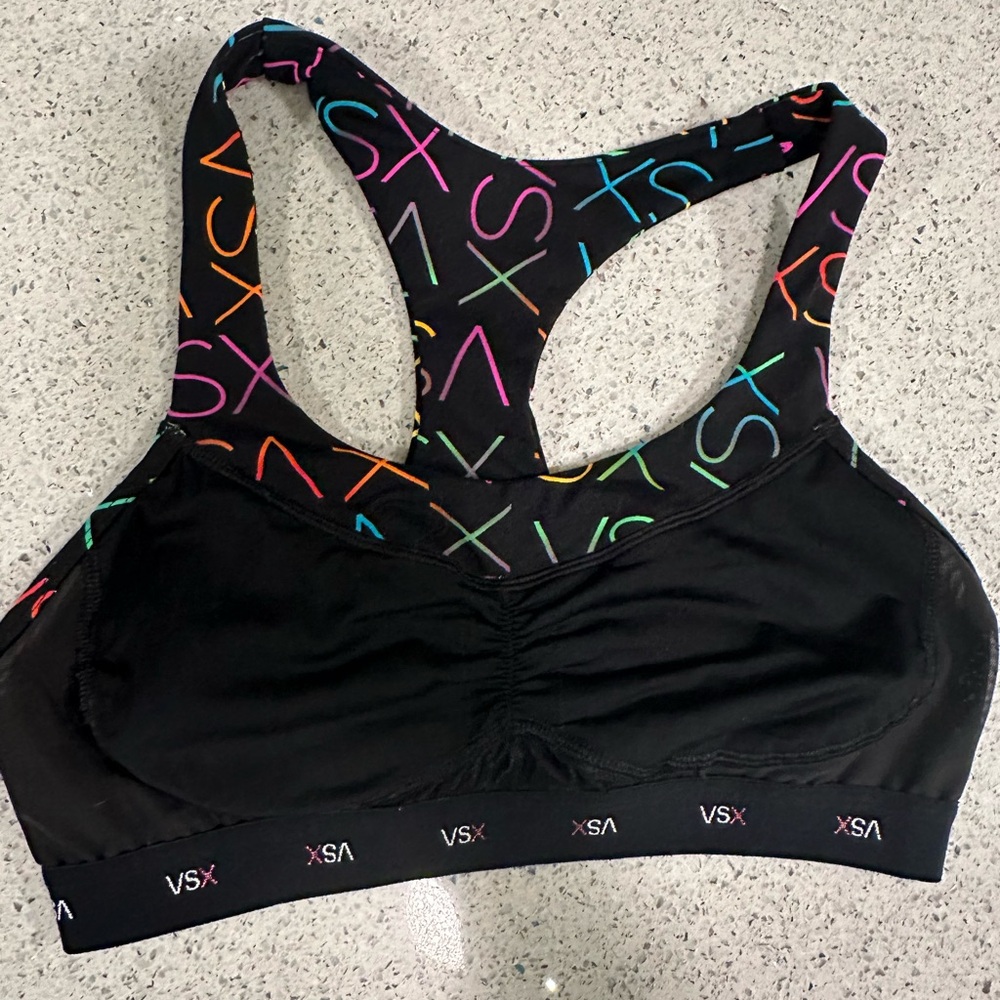 Victoria's Secret Black Sports Bra with Multicolor Accents XS Small